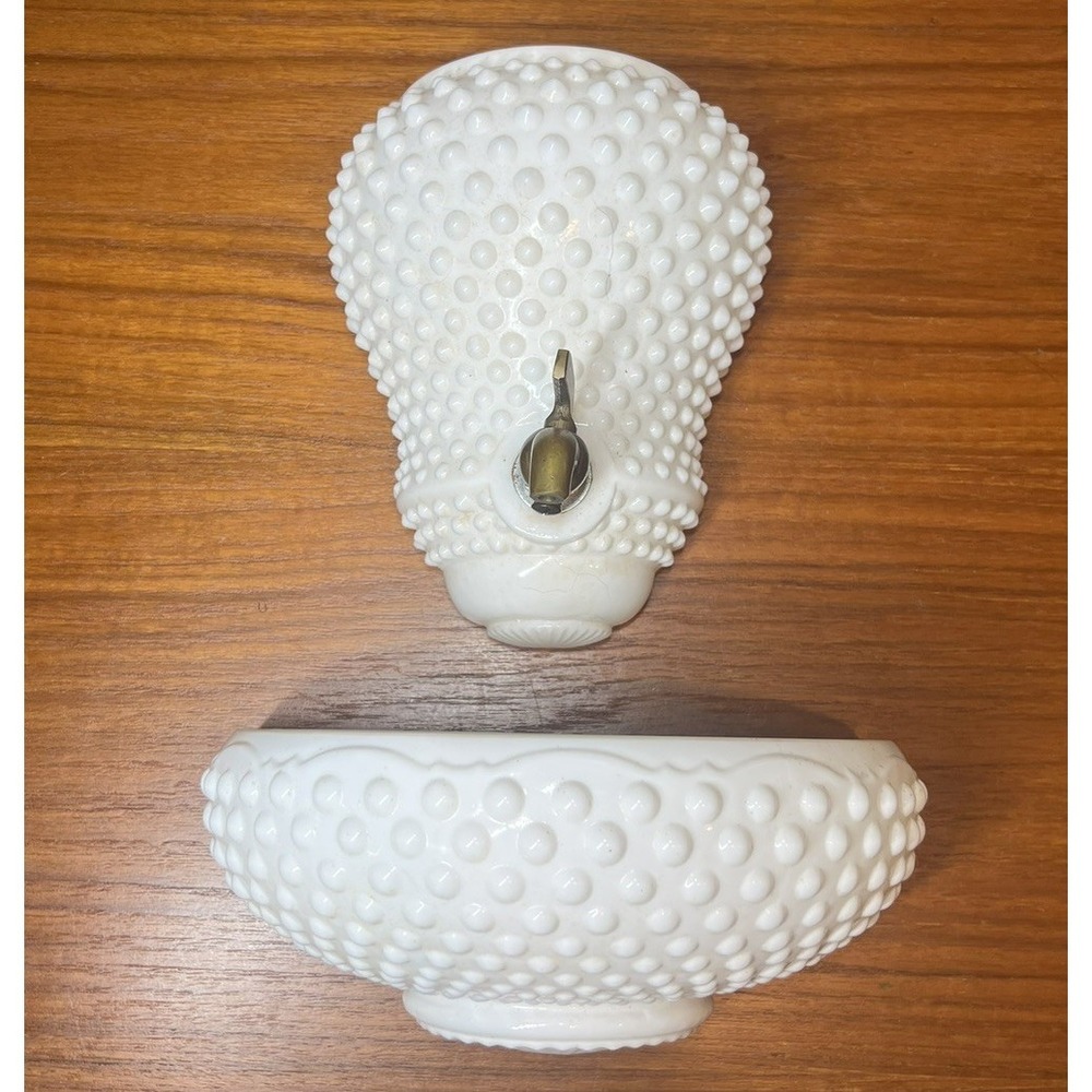 Vintage MCM Fenton Milk Glass Hobnail Wall Pocket Planter Vase Lavabo Rare